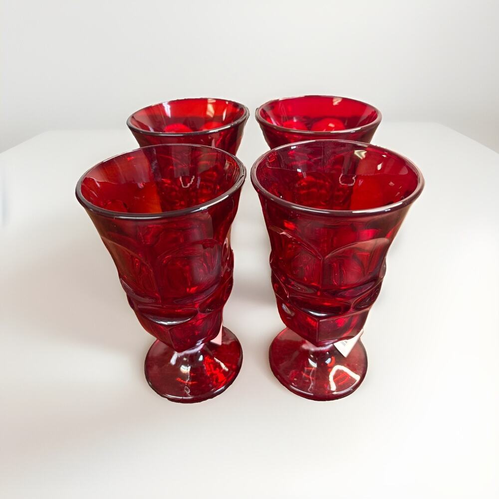 Fostoria Argus Ruby Red Iced Tea Goblets Set of 4 Vintage Glassware 6.75”